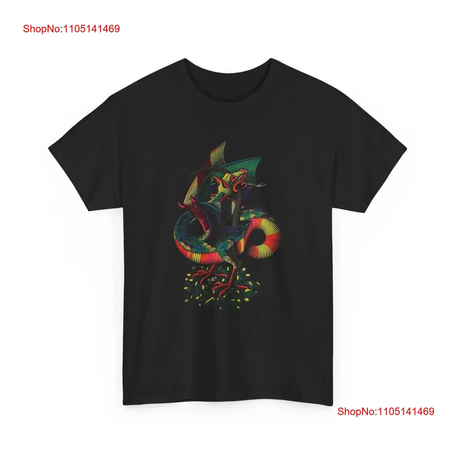 m c escher 1952 woodcut dragon colorized reproduction T Shirt vintage Washed homme Soft Slightly designer clothes Breathable
