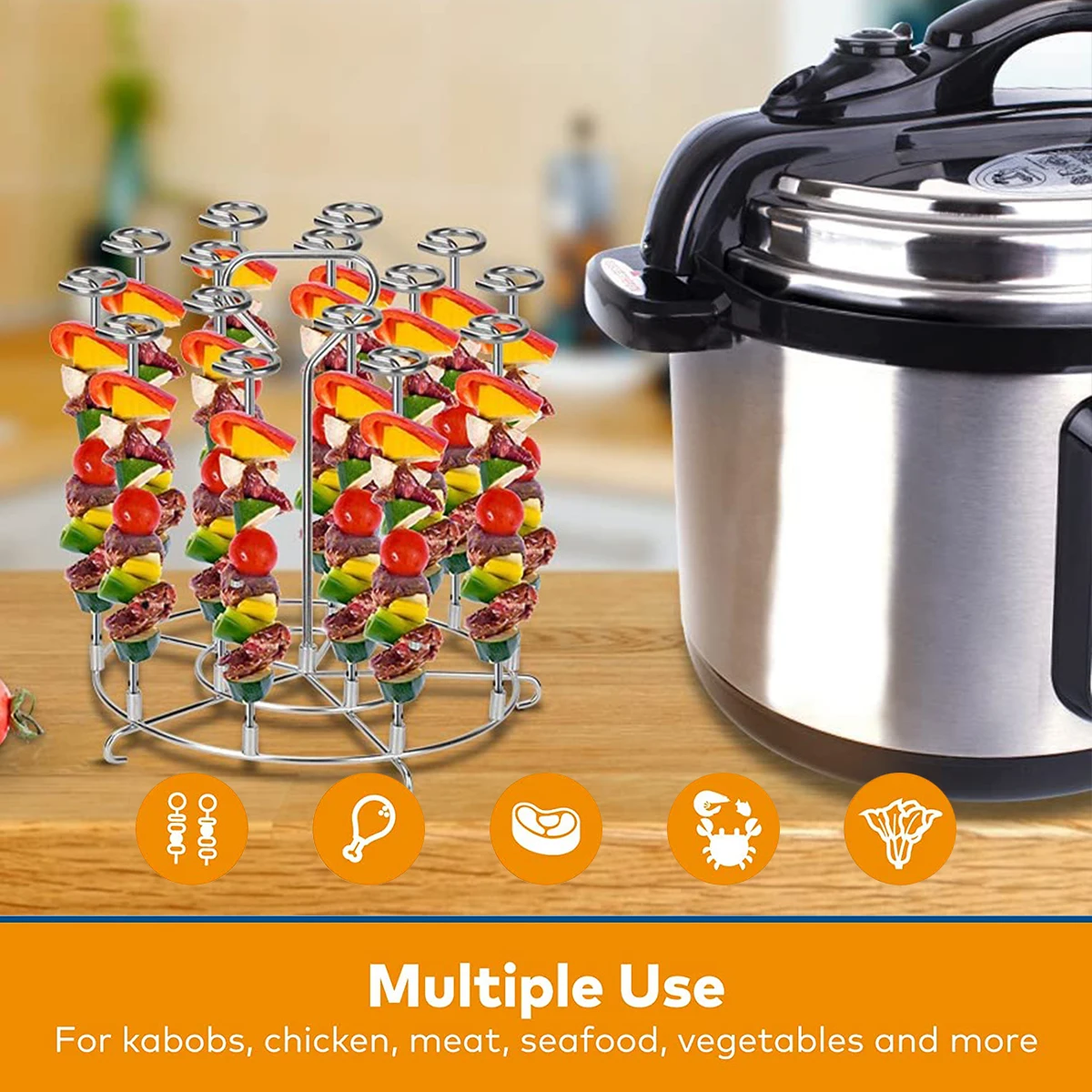 Air Fryer Skewer Stand Stainless Steel Vertical Skewers Holder With Stand Air Fryer Accessories For Grilling Home Kitchen Kabobs