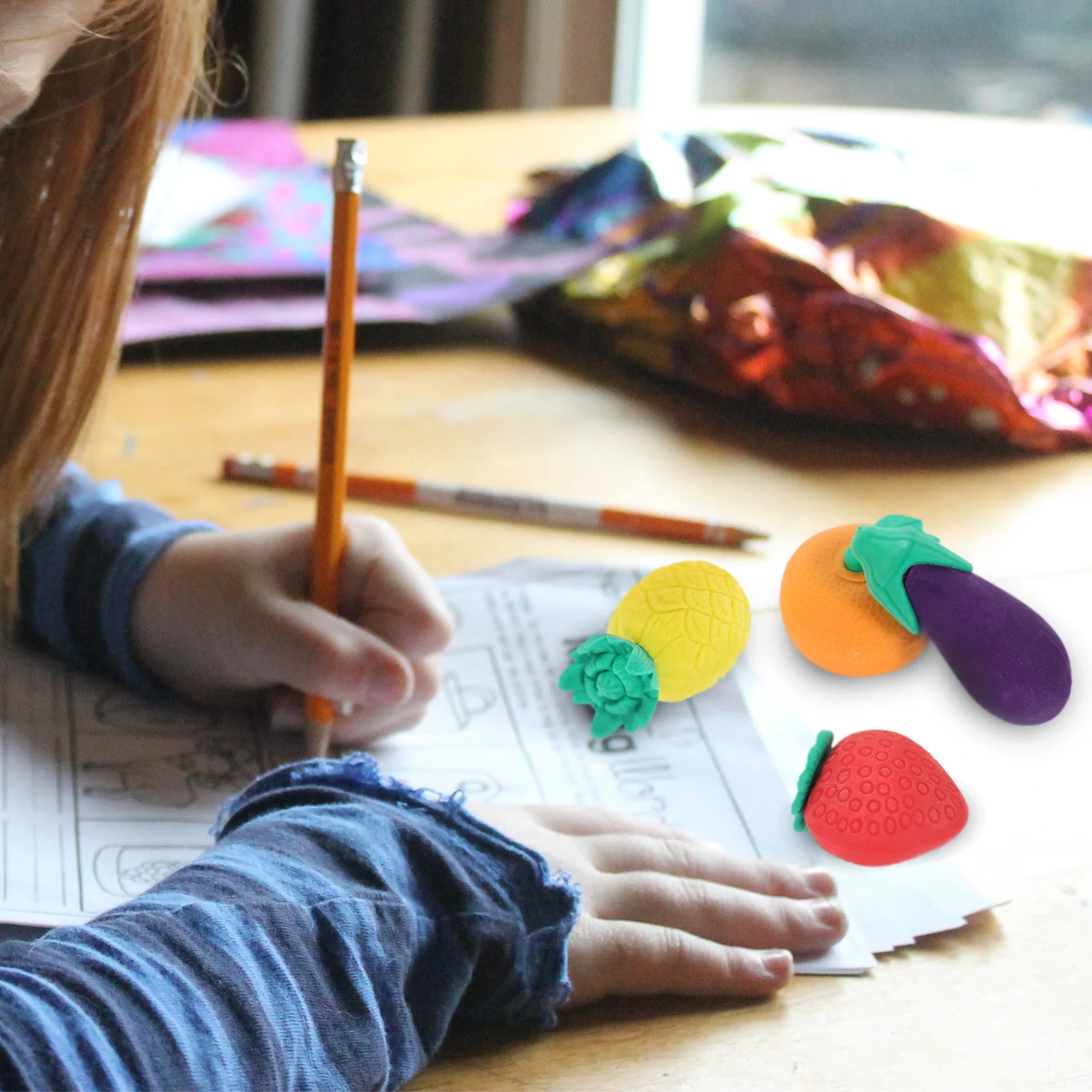 

4pcs Mini Fruit Vegetable Erasers Bulk Student Stationery Cute Cartoon Rubber Kids Toys Safe School Supplies