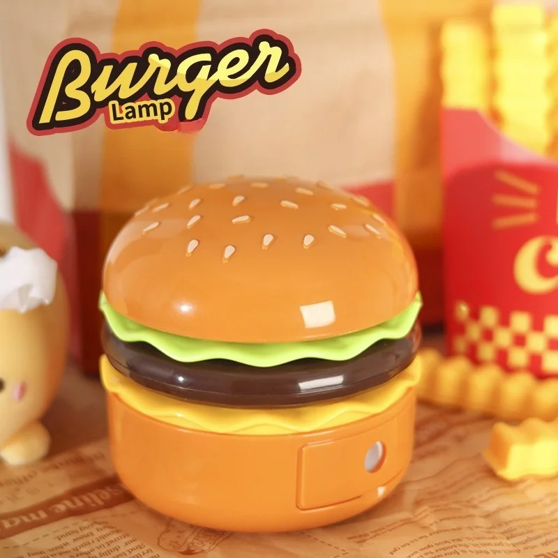 Cute Hamburger LED Rechargeable Night Light Multifunctional Desk Lamp Built-in Pencil Sharpener Storage Portable Bedside Lamp