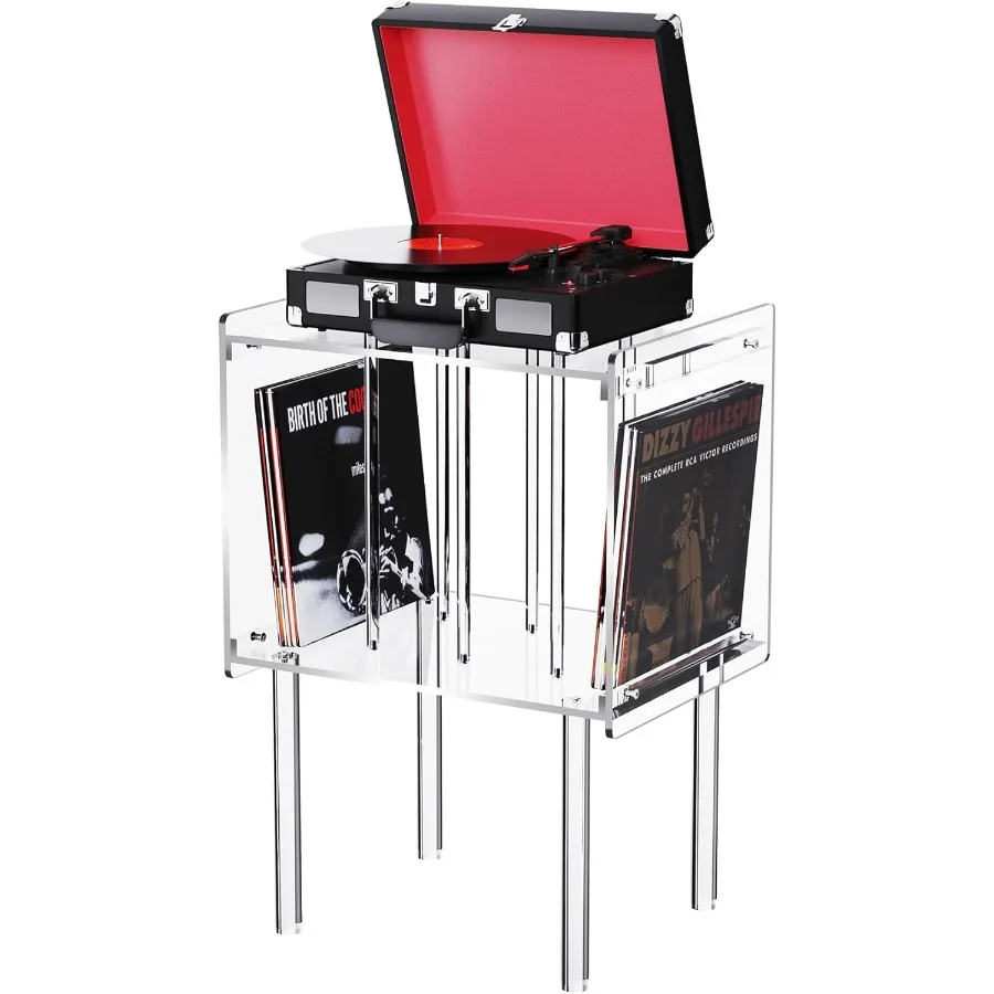 Acrylic Record Player Stand with Vinyl Storage Clear Acrylic Side Table Clear
