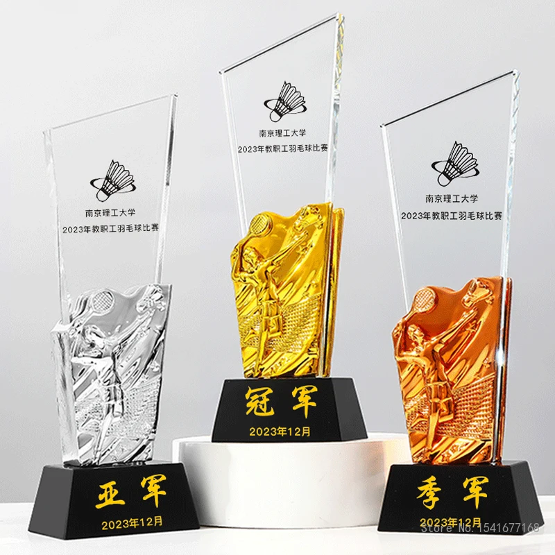 

Customized Badminton Crystal Trophy, Annual Meeting Celebration Excellent Award, Team Singles Doubles Sports Souvenir Medal, 1Pc