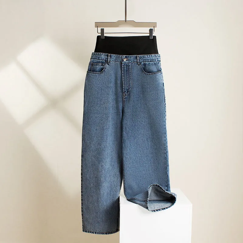 Pants y2k spring/summer clashing waistband splicing wide leg trousers cotton denim2024 high-waisted straight leg Woman trousers