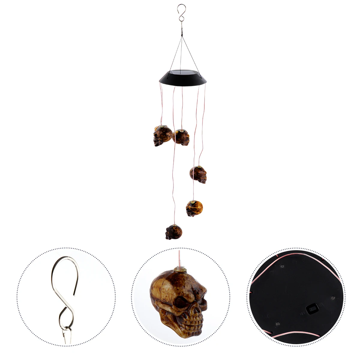 Skull Wind Chime Lamp Halloween Hanging Outdoor Light Solar Power Lights for Outdoors Garden