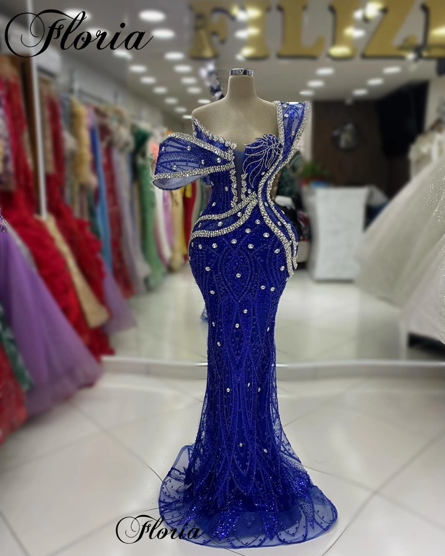 Special Royal Blue Celebrity Dresses Crystals High Fashion Evening Gowns For Women Red Carpet Runway Dresses Vestidos De Noche