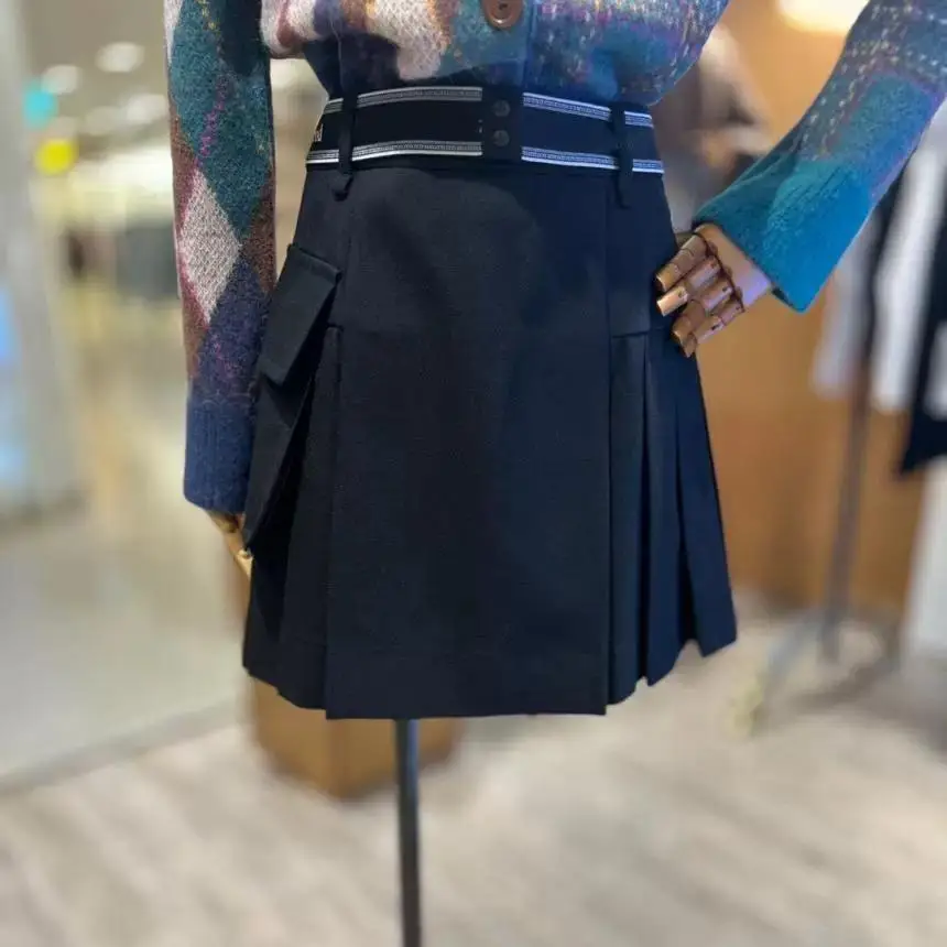 Bla Thiened laine Golf f jupe taille haute a-ligne ort jupe avec kets Plaid Design Stand Fit trajet Sle jupe