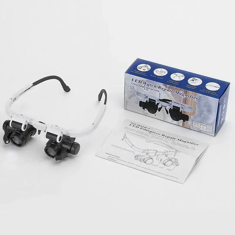 Adjustable Lens Lighted Magnifing Glass with LED Light Jewel Watch Repair Glasses Magnifier LED Head Eye Binoculars Loupe