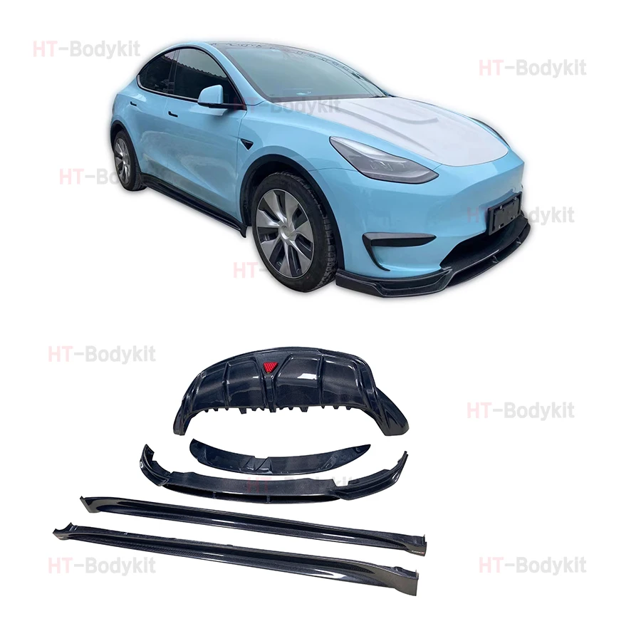 For Tesla Model Y front lip side skirts rear wing rear diffuser for model Y body kit CMT style carbon fiber wide body kit