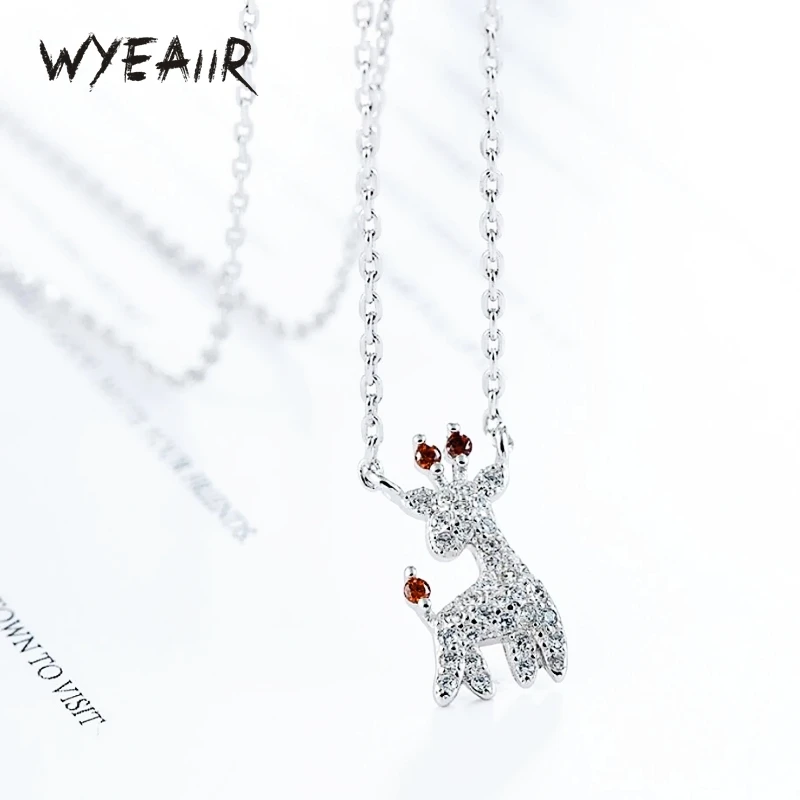 WYEAIIR 925 Sterling Silver Christmas Gift Deer Shiny Zircon Lovely Fine Jewelry Luxury Female Necklace For Women Party Gift