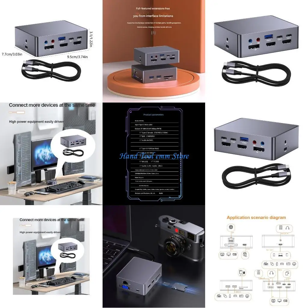 

H37F Universal 16 in 1 USB3.0 Expansion Dock 4K Double Monitor HDTV DisplayPort Multiple Interfaces Adapters for Laptop