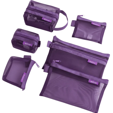 6pcs Set Container Minimalist Mesh Storage Bag Durable Organizer Case Coin Purse Card Hold Storage Pouch Card Organizer