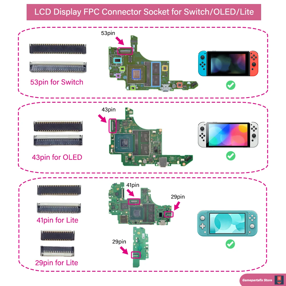5/10pcs Display FPC Connector Socket for Nintend Switch Host Screen Socket Row Plug for Lite OLED LCD Interface Port ZIF 53pin