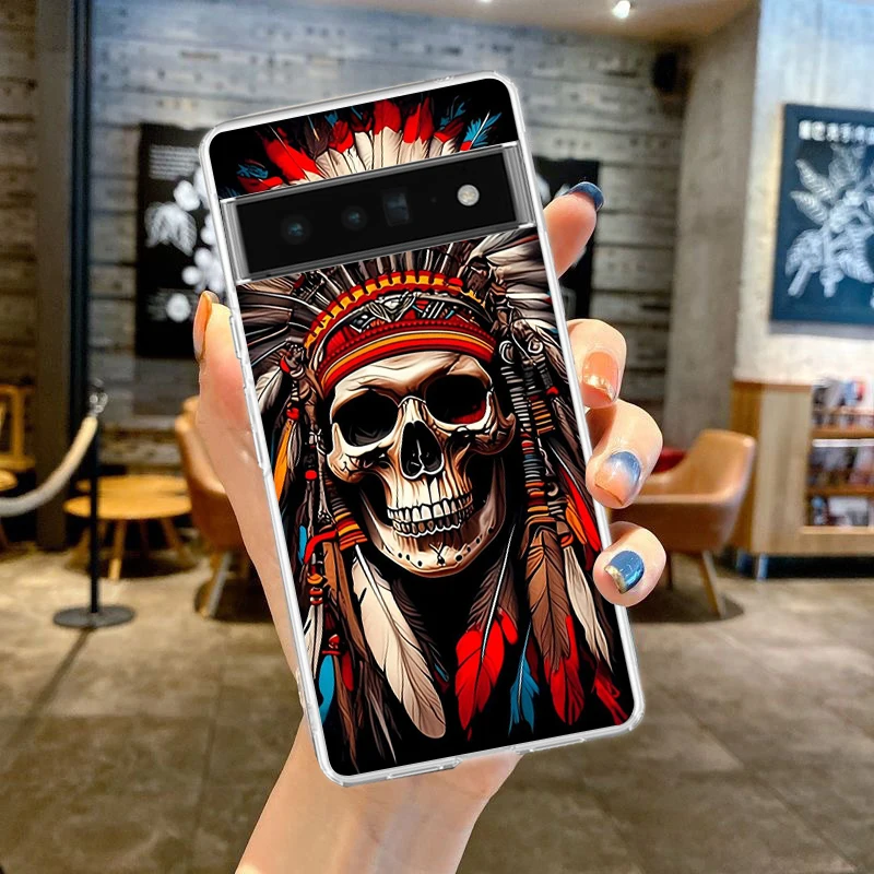 Human Skeleton Phone Case Cover for Google Pixel 8 7 6 5 4 4XL Shockproof Silicone 7A 6A 5A 4A 3A 3AXLPro 5G Transparent Shell