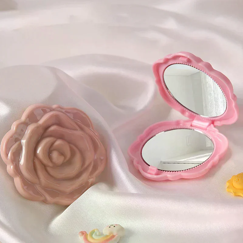 Portable Retro Rose Flower Mini Mirror Small Pocket Makeup Mirror Double Sided Hand Mirrors Compact Cosmetic Beauty Tool