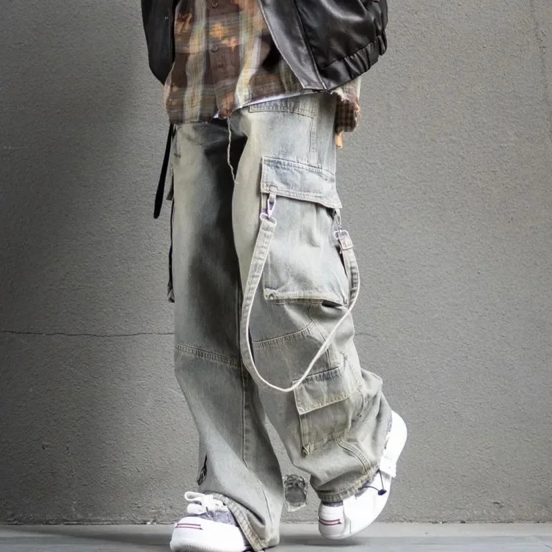 

Мужские мешковатые брюки-карго в стиле гранж с несколькими карманами Y2k, японская уличная одежда, джинсовые брюки-карго, длинные брюки 2000-х годов, джинсы Goblin Core, новинка