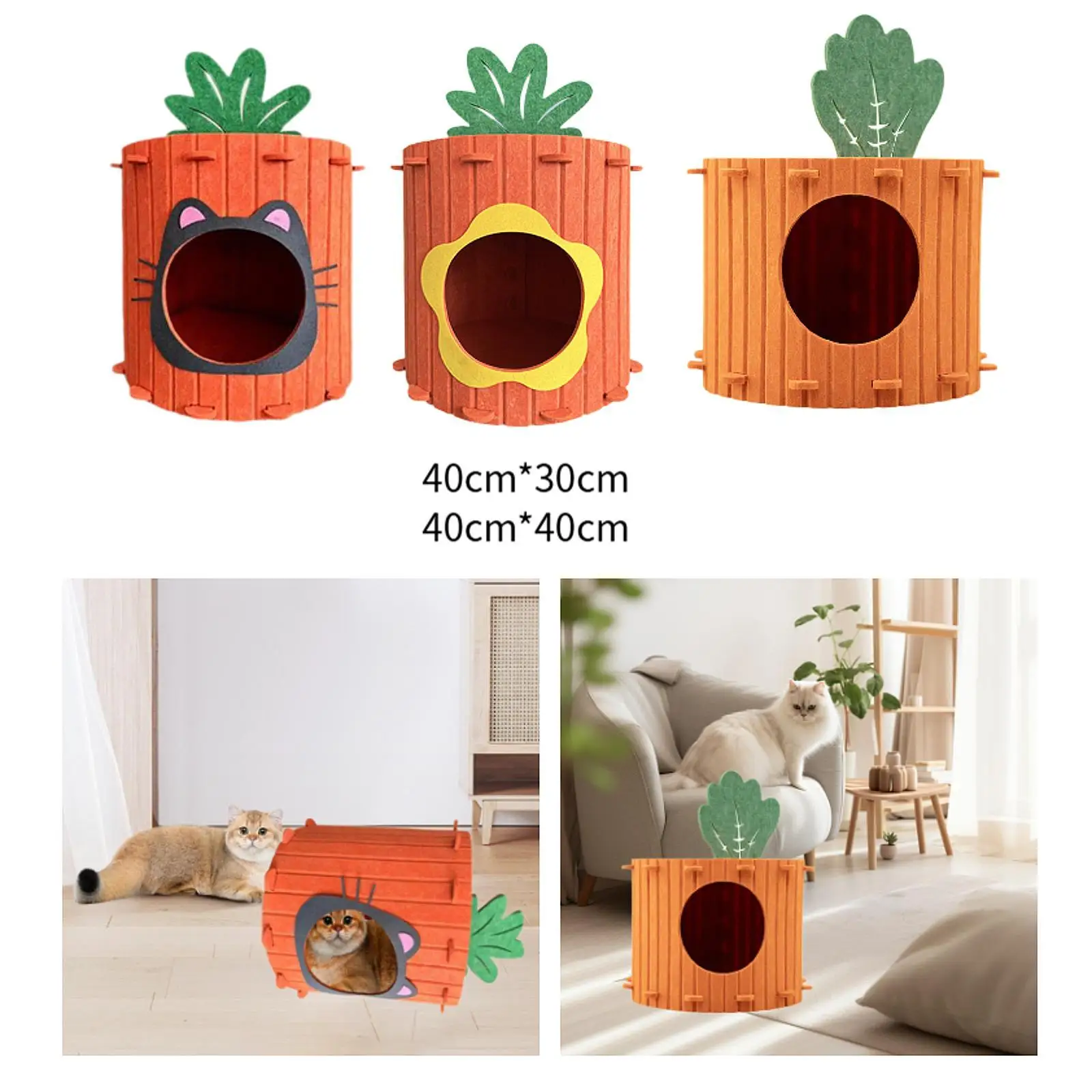 Creative Felt Cat House Interactive Play Indoor Cats Scratching Carrot Cat Bed Cave for Small and Medium Pet Cat Anti Slip Condo