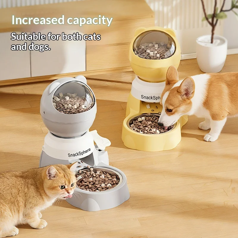 

Push Down Automatic Pet Feeder, Large Capacity Treat Dispenser & Slow Feeder Bowl, Anti-Tip No-Spill Non-Slip Base for Dog Cat