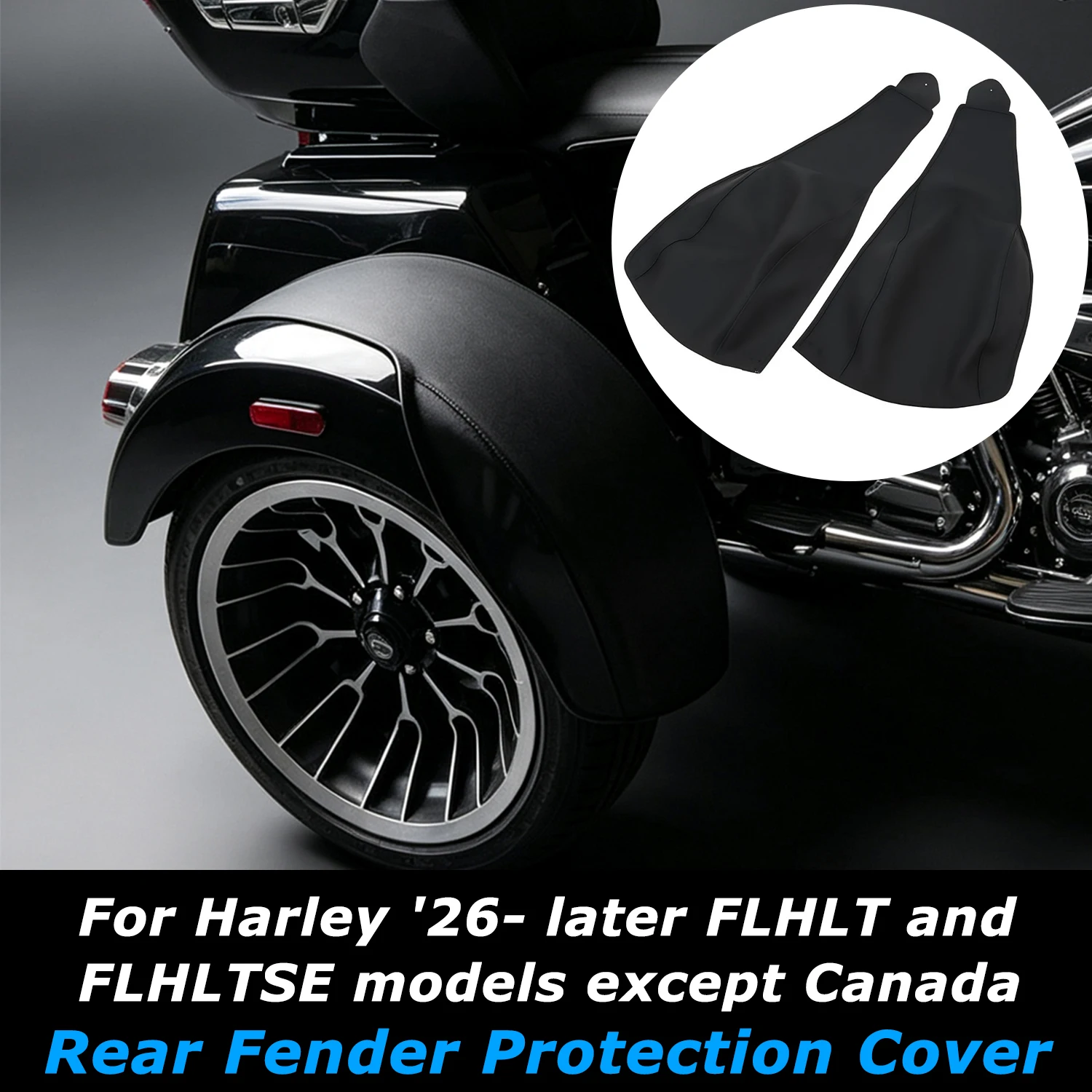 Black Vinyl Rear Fender Bra Protector Cover Anti-Scratch Debris For Harley Trike 2026- FLTRT FLHLT FLHLTSE Scratch protection
