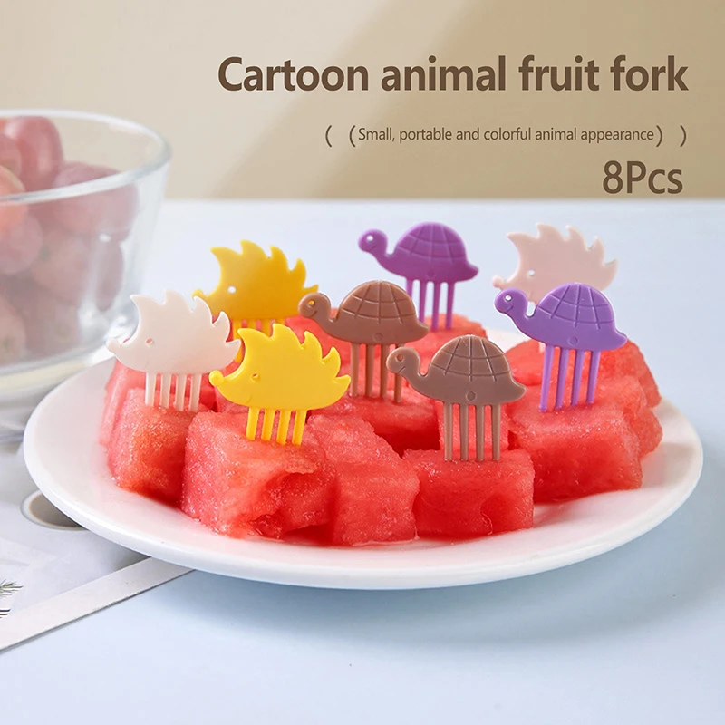 

8Pcs Cartoon Hedgehog Fruit Fork Cupcake Top Random Color Style Decoration Food Toothpicks Accessories Dessert Tools