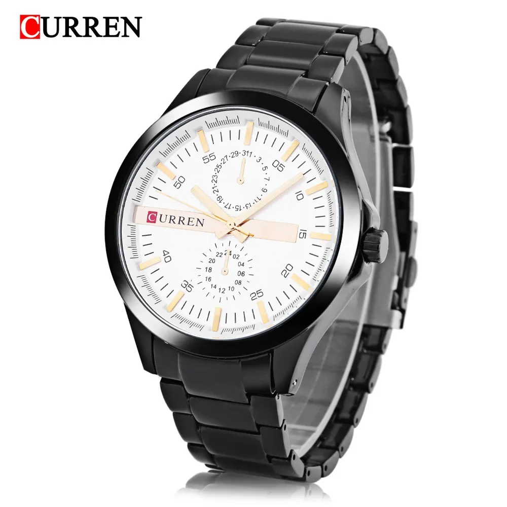 CURREN M8128 Racing Sport Watches Black Golden Clock Male Men Quartz Wrist Watches Japan Movement Black Stainless Steel