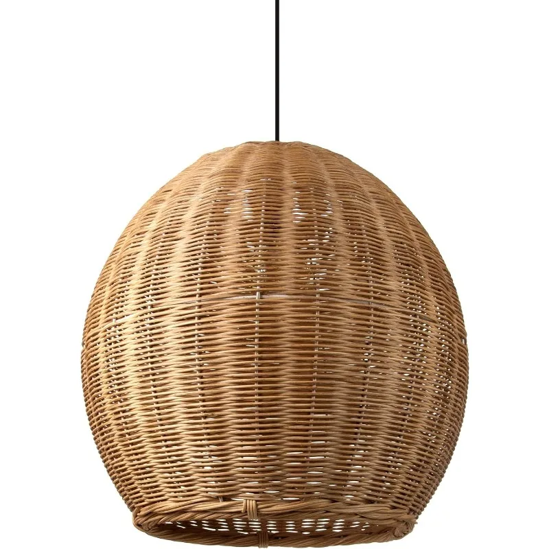 Country Style Rattan Dome Chandelier Coastal Basket Lampshade Hanging Lighting Fixture Adjustable Vintage