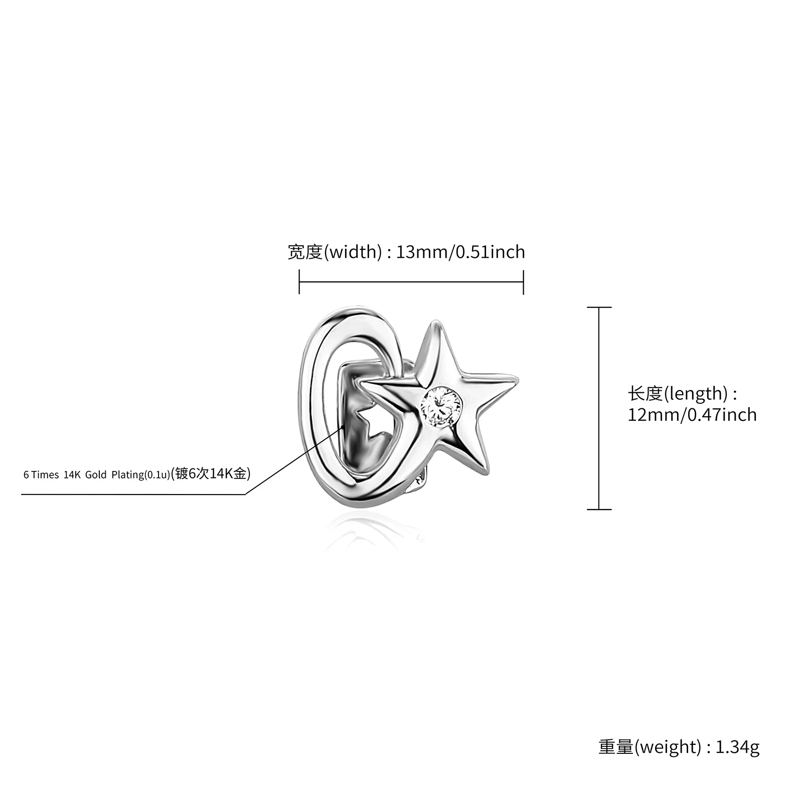 TOPGRILLZ 싱글 별 모양 치아 그릴, 상단 치과 입 펑크 캡, 코스프레 파티 치아 래퍼, 힙합 쥬얼리