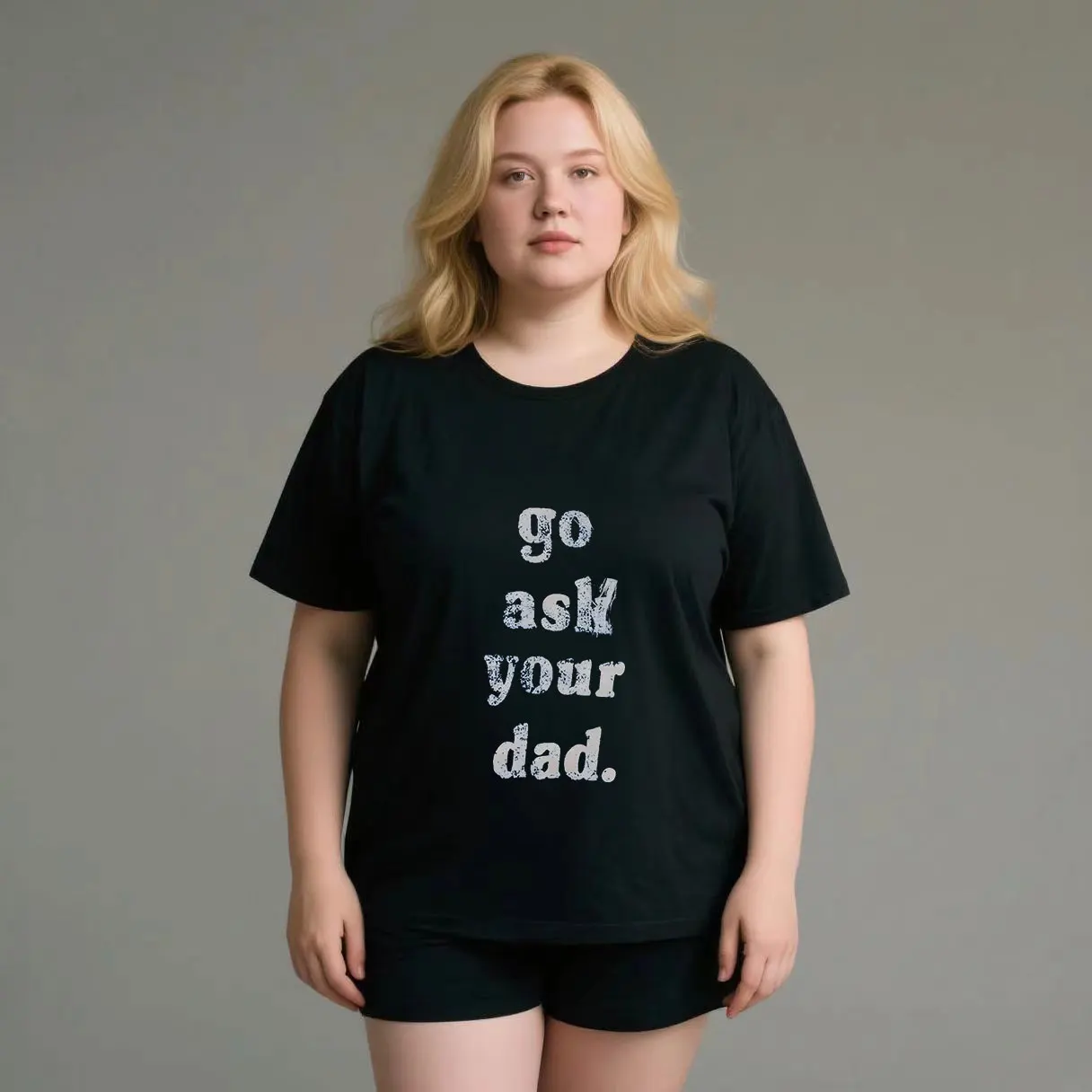 

Simple and personalized letter printing plus size Ladies' casual short sleeved T-shirt black