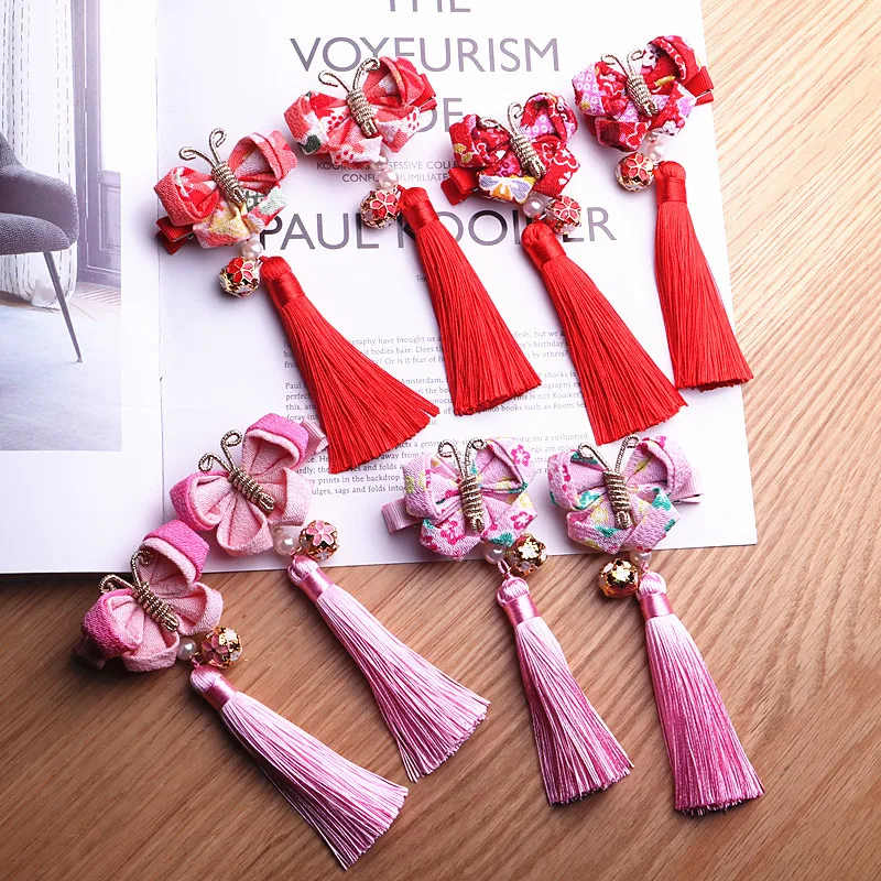 2pcs/lot butterfly tassel Hair Clips Red Hairband Head Band Happy New Year Hairpin Hand Made Rim Hair Accessories Hair Bows