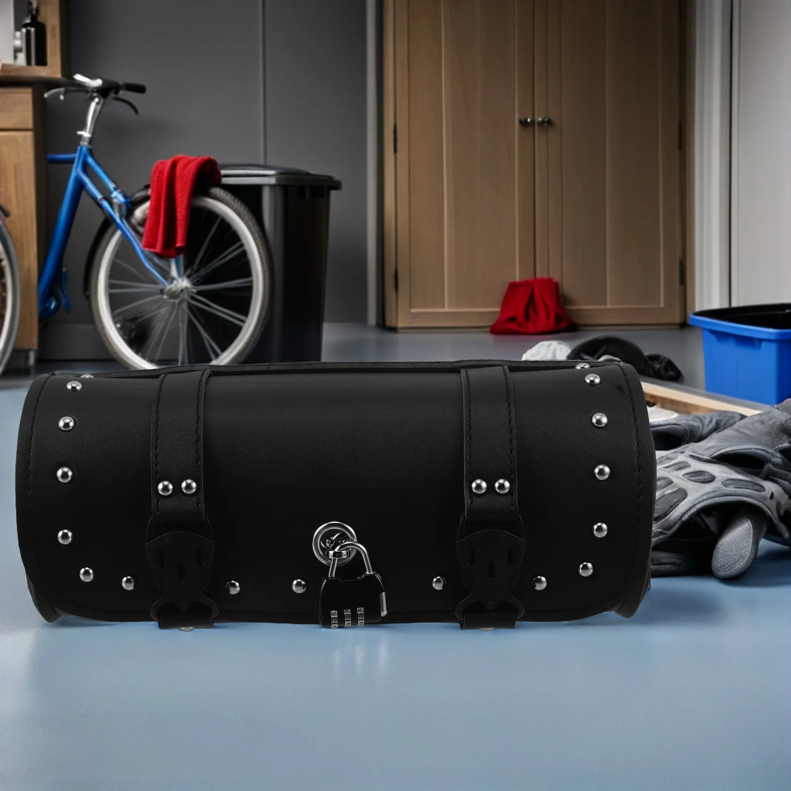 

Vintage Motorcycle Saddle Bag Retro Design Lockable Fake Storage Pouch for Scooter Electric Bikes Front Fork Handlebar