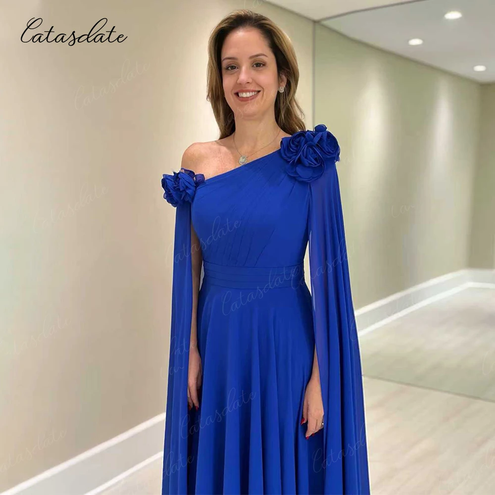 Catasdate Chiffon mit 3D-Blumen, einschulterig, A-Linie, formelles Abendkleid, bodenlang, für Damen, individuell gestaltet