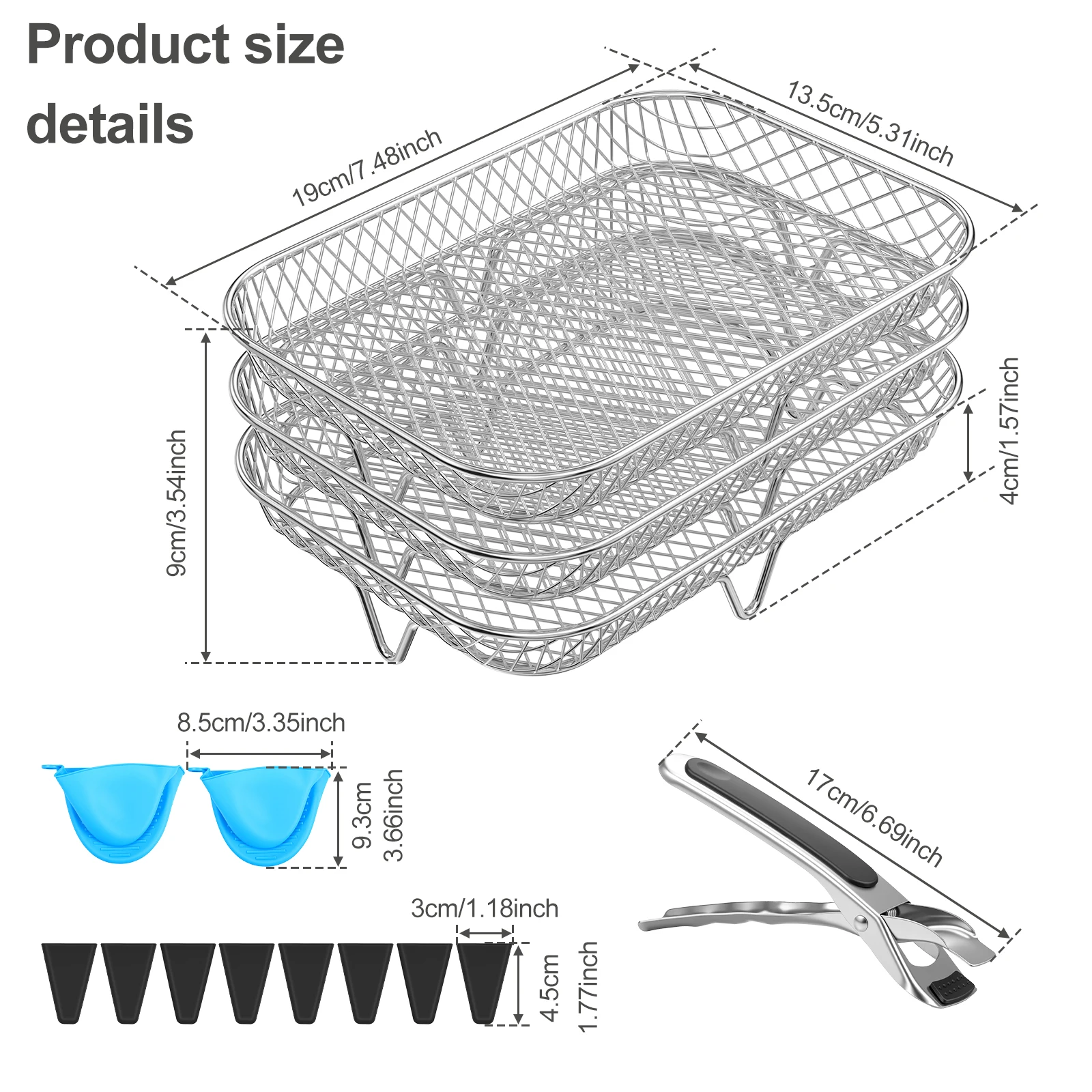 3pcs Stackable Air Fryer Rack Stackable Non-Stick Stainless Steel Airfryer Tray Grill Basket Dehydrator Basket Kitchen Gadgets