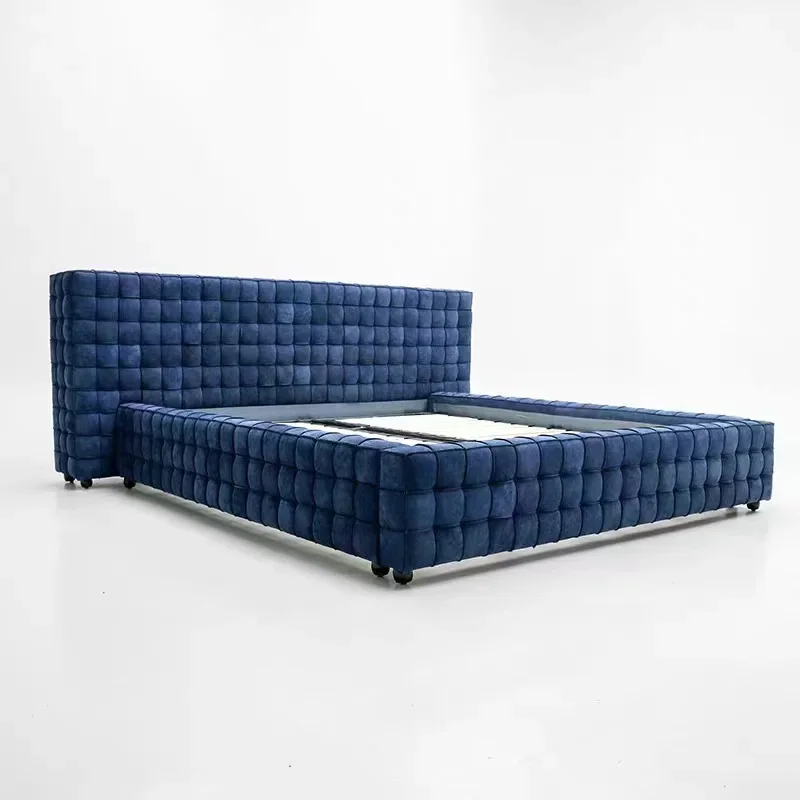 Mo-block checkered bed, Italian minimalist light luxury, Internet celebrity, modern simplicity, designer, nubuck cloth, nubuck