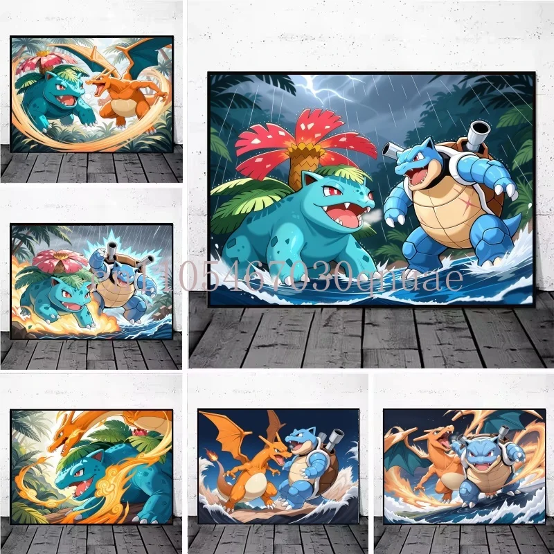 

Anime Pokemon Bulbasaur Blastoise Charizard Poster Canvas Painting Home Modern Living Room Painting Wall Art Decoration Painting