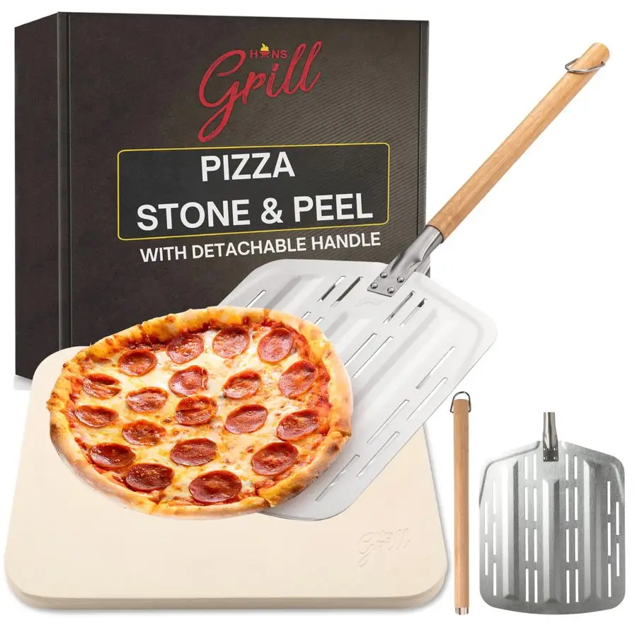 

Pizza Stone PRO XL Baking Stone For Pizzas use in Oven, Grill or BBQ FREE Long Handled Anodised Aluminium Pizza Peel Rectangular