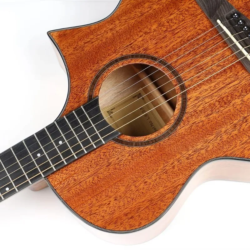 40 Inch Sapele Acoustic Cutaway Guitar, Wood Stringed Musical Instrument For Beginner Learning Practice