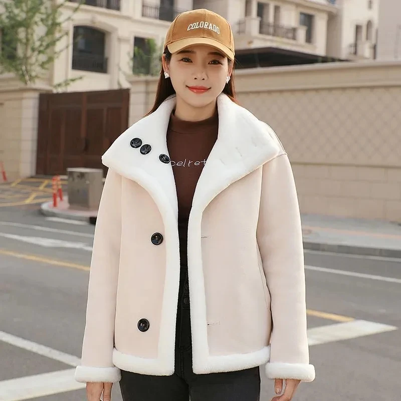 2024 Autumn Winter New Cashmere Coat Woman Fur-Integrated Short Jacket Two-Sided Penetration Thickened Quality Lady Fashion Tops