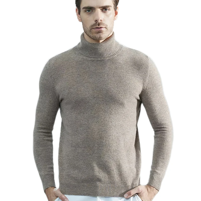 Suéteres de punto para hombre, suéter de cachemira, 100% de lana merina, cuello alto, jersey grueso de manga larga, jerséis para hombre para