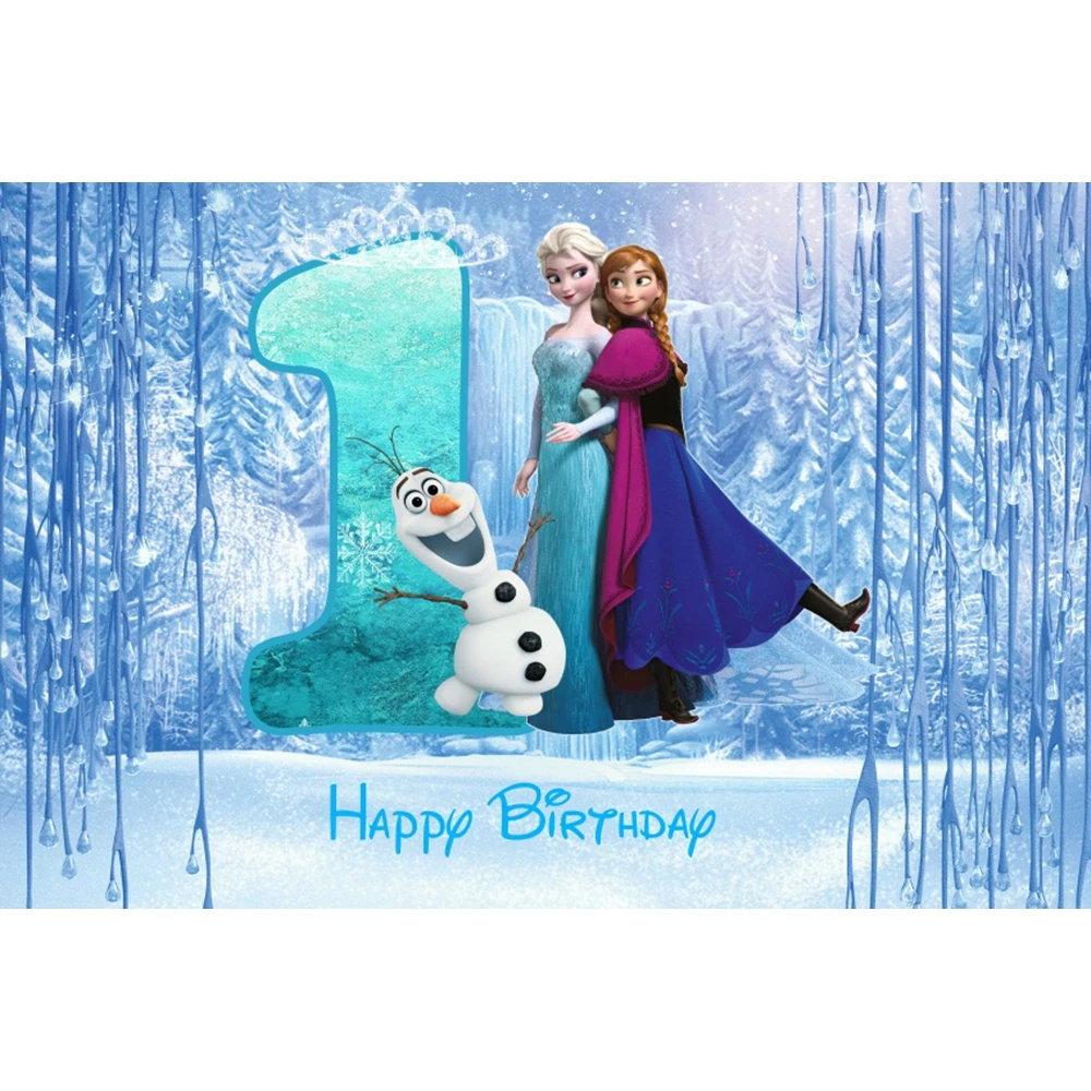 Happy Birthday Backdrop for Girls 1~9 Year Winter Frozen Elsa Princess Photography Background Party Baby Shower Ice Snow Castle