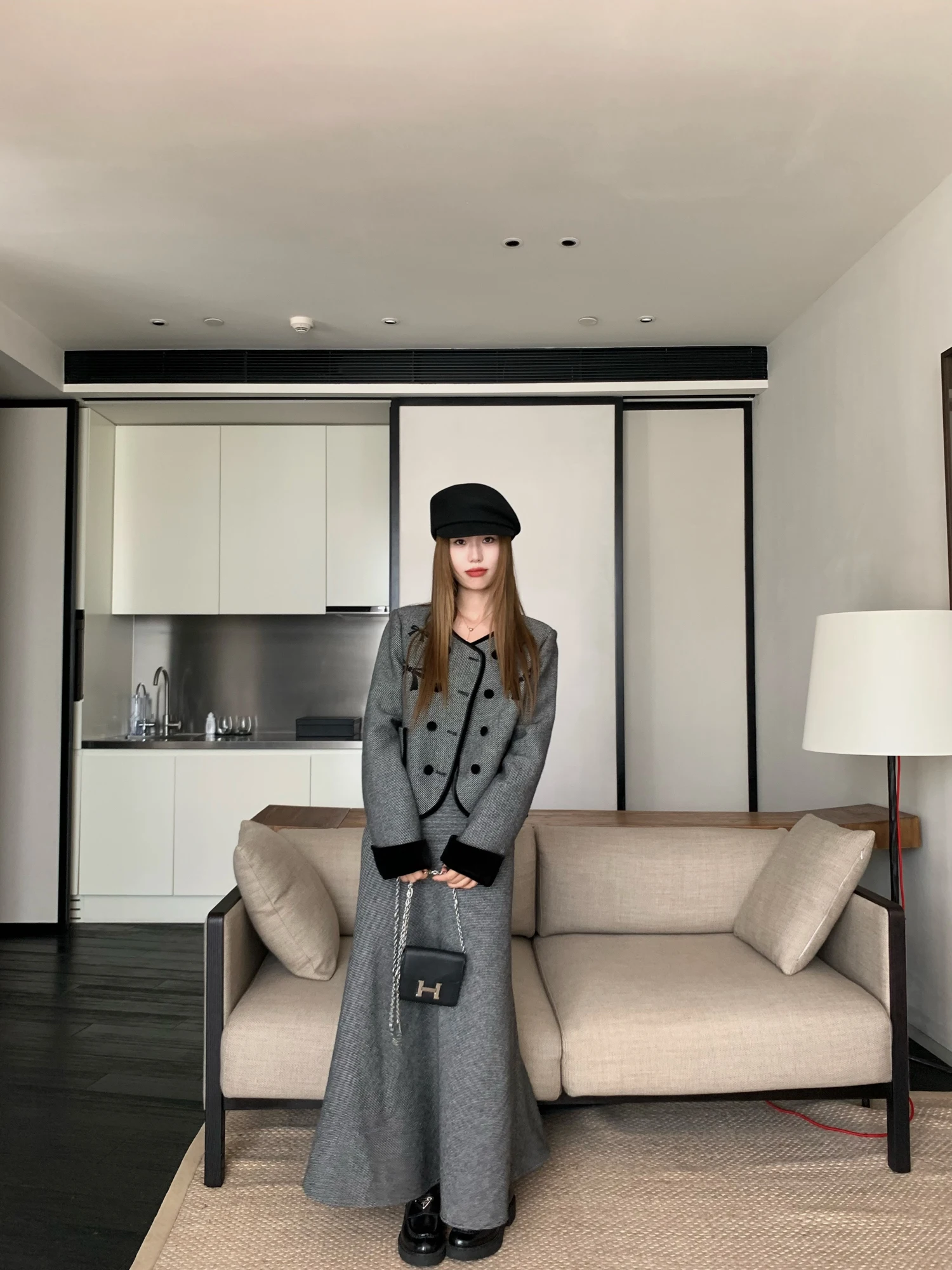 

Костюм-двойка Britney Little King: шерстяное пальто и брюки с цветочным принтом, бантом и завышенной талией, повседневный стиль для женщин на зиму и осень