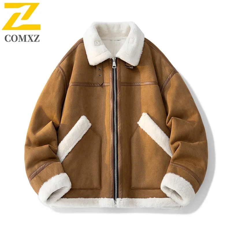 COMXZ الرجال الخريف سترة جلدية جديدة سميكة في الهواء الطلق مغامرة الرياح مقاومة معطف جلد دافئ الشارع الحضرية معطف خفيف الوزن