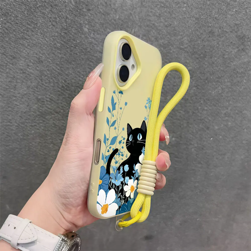 Cat Cute Floral Korean Phone Case For Samsung Galaxy S26 S25 S23 S22 S24 FE Ultra Plus A35 A34 A54 A37 Lanyard Wrist Strap Cover view 5
