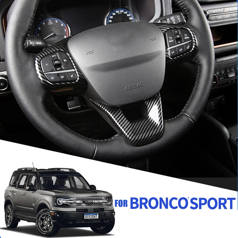 

For Ford Bronco sport 2021 2022 ABS carbonfiber Steering Wheel botton Panel Decorative Frame Sticke Car Accessories