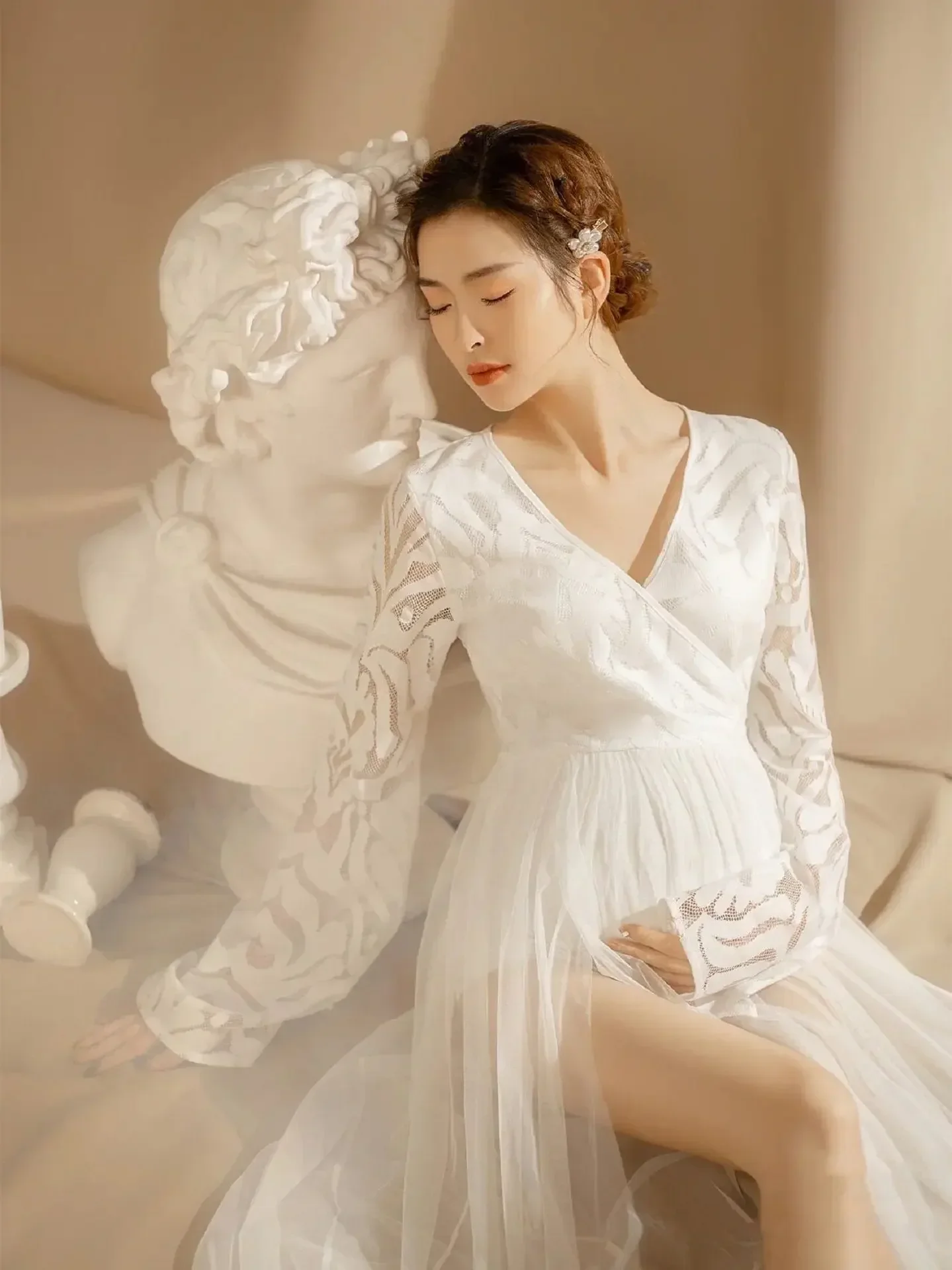 2022 사진 촬영을위한 Boho 출산 카디건 드레스 보헤미안 v 넥 임신 출산 사진 자수 드레스