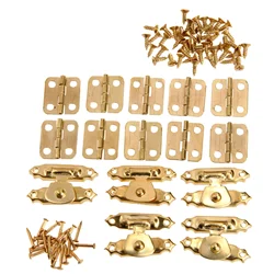 15pcs/lot Vintage Gold Round Hinges Iron Decorative + Antique Latch Hasps Jewelry Box Toggle Lock Furniture Fittings Hardware
