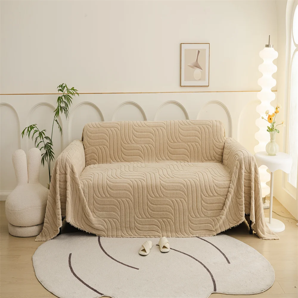 Plush Sofa Cover Autumn Winter Full Coverage Wrap-around Sofa Sheet Cover Protector Simple Design