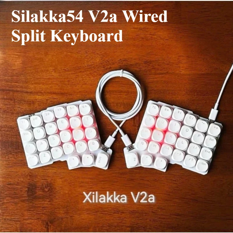 Silakka54 V2a Wired Split Keyboard Customized Soldered Low Profile Portable Gaming Mechanical Keyboard Ergonomics QMK Vial