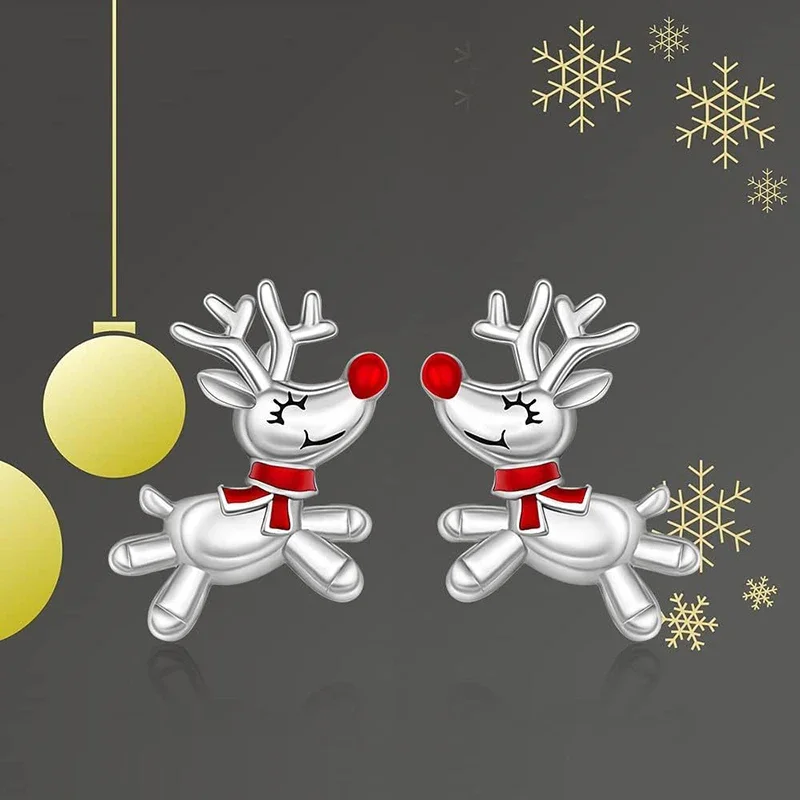 Huitan Creative Rudolph Deer Stud Earrings for Women Lovely Attractive Accessories Trendy Chic Delicate Christmas Party Jewelry