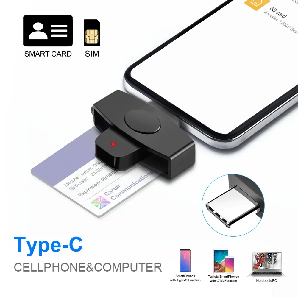 Type-C Smart Card Reader Bank Tax Declaration CAC Smart Card Reader Accessories Support for Windows for  OS