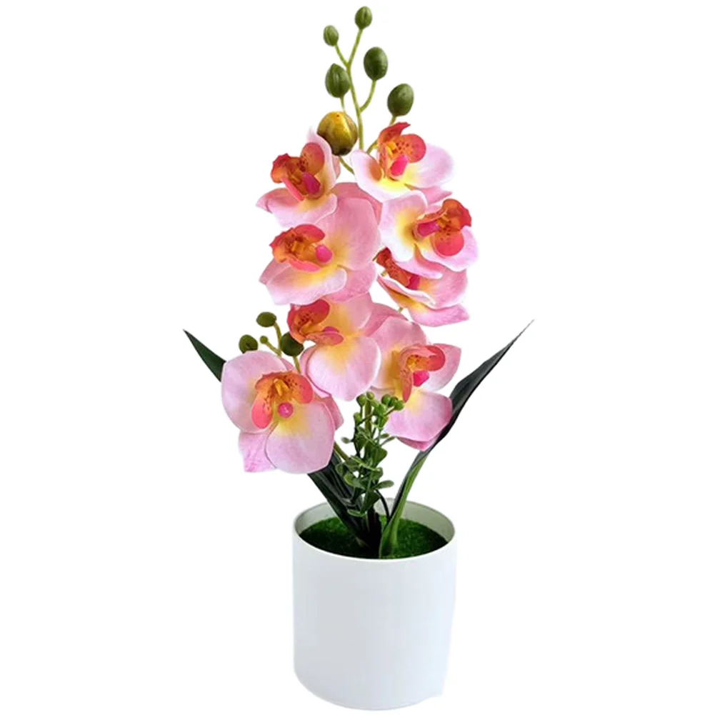 Round Pot Artificial Orchid with Soft Rubber Petals for Home Decoration Wedding Tablescape Cafe Shelf Display 33cm/13in