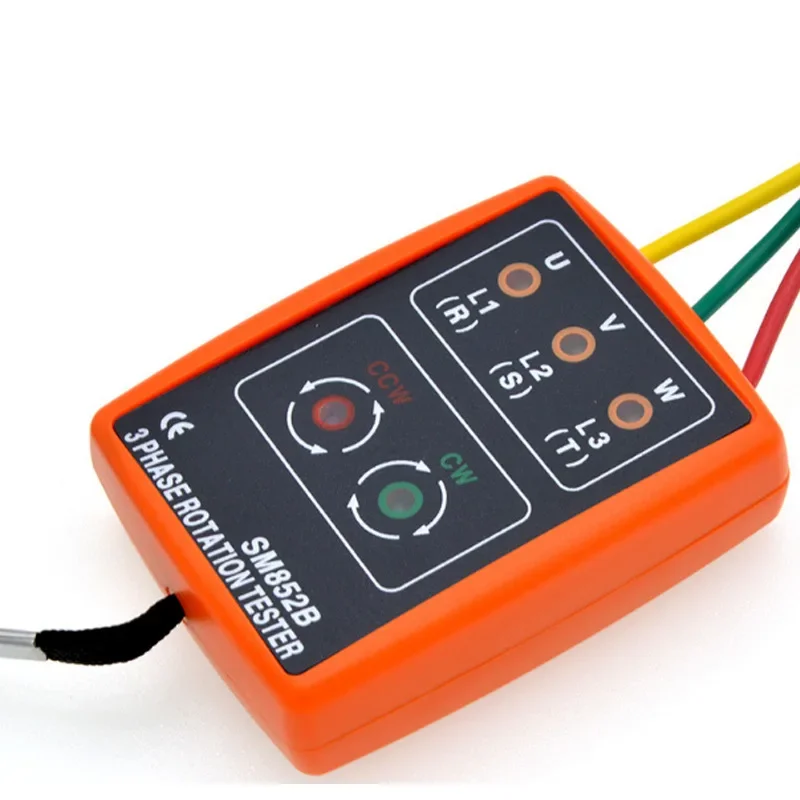 SM852B Three Phase AC Phase Sequence Meter, Portable Phase Rotation Voltage Tester for Industrial Circuit Inspection